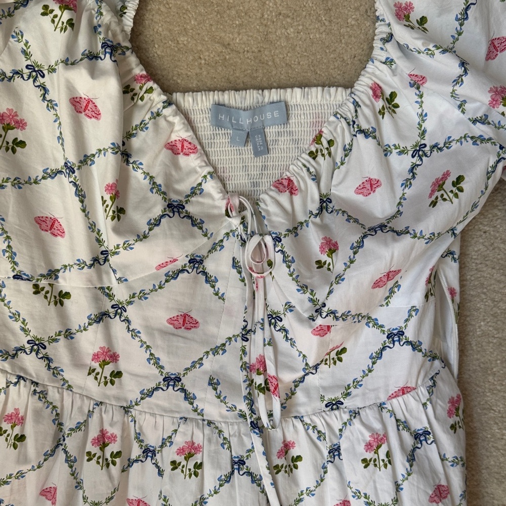 Hill House White Mini Dress with Pink & Blue Floral Lattice - Picture 7 of 15